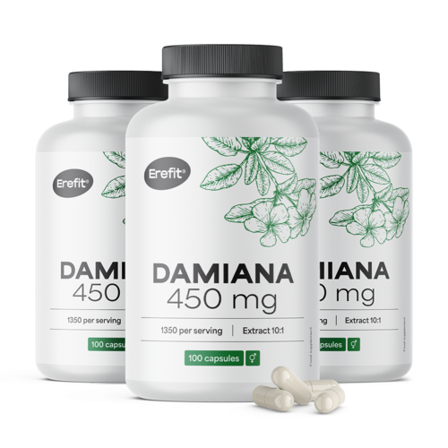 3x Damiana 450 mg – Extrakt 10:1, zusammen 300 Kapseln